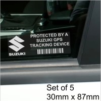 5 x Suzuki GPS Tracking Device Security WINDOW Stickers 87x30mm-Jimny,Alto,Swift,Ignis-Car,Van Alarm Tracker